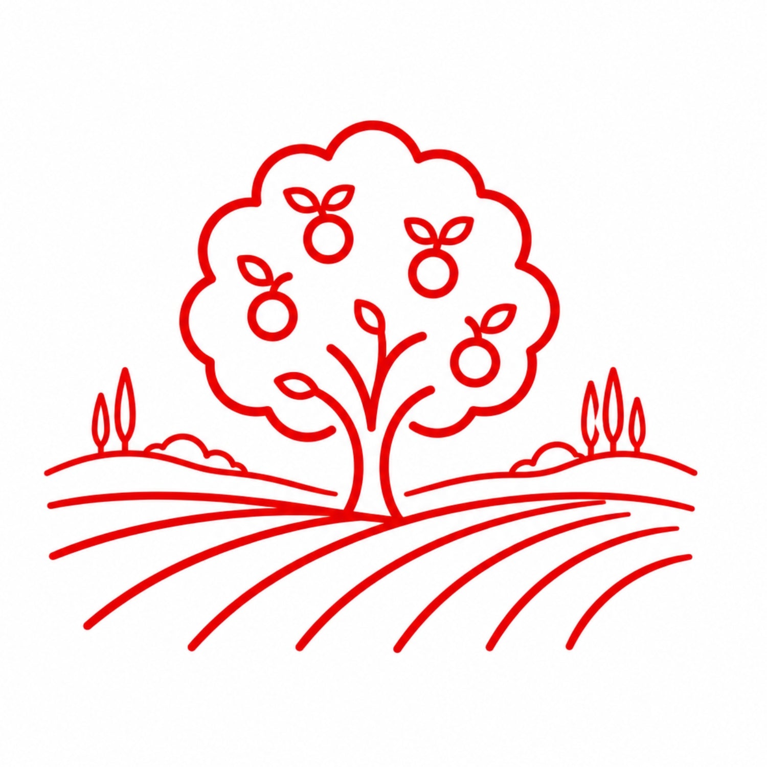 Mazzoni Italian agricultural expertise icon with fruit tree and cultivated fields
