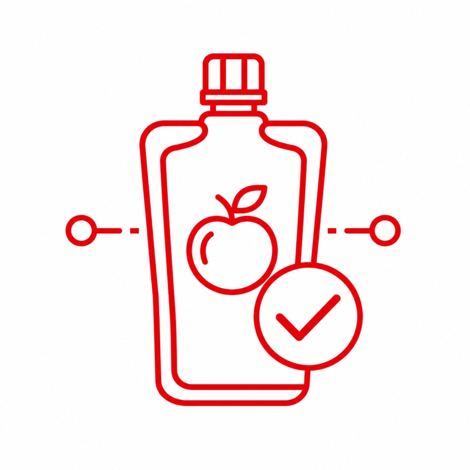 Mazzoni strict production standards icon with fruit purée pouch and quality checkmark