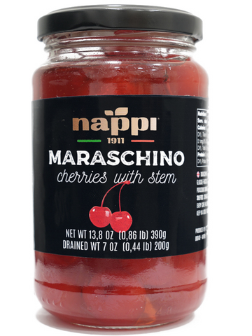 Nappi 1991, Maraschino Cherries with stem (14 oz /390 g), NON GMO, Product of Italy