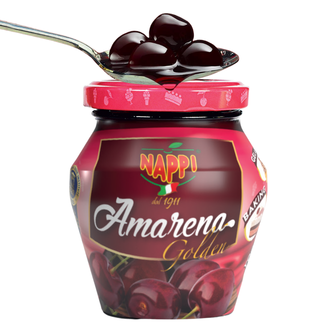 Nappi 1911, Amarena Cherries, (Net Wt. 2 lb /890 g), Cocktail Cherries, Italian Cherry for Premium Cocktails and Desserts, Superior Taste Award Winning 2022, Amarena Golden in Syrup in Can.