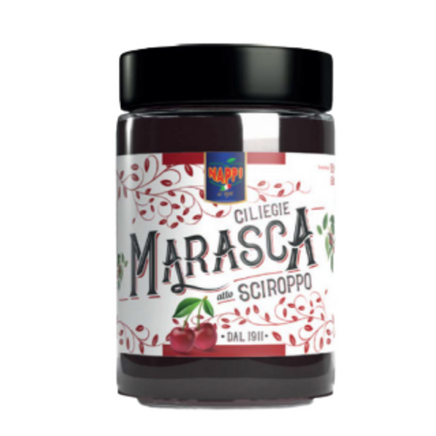 Marasca Cherries in Syrup (14.10 oz / 400 g) Black Pitted Cherries, Product of Italy, NON-GMO.