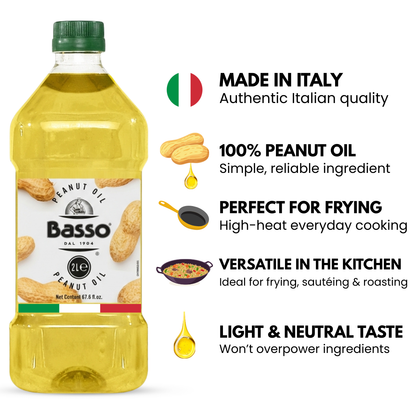Basso 1904 Italian Peanut Oil – High Smoke Point Frying Oil – 67.6 fl oz (2 L)