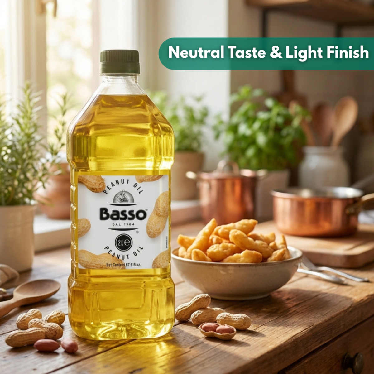 Basso 1904 Italian Peanut Oil – High Smoke Point Frying Oil – 67.6 fl oz (2 L)