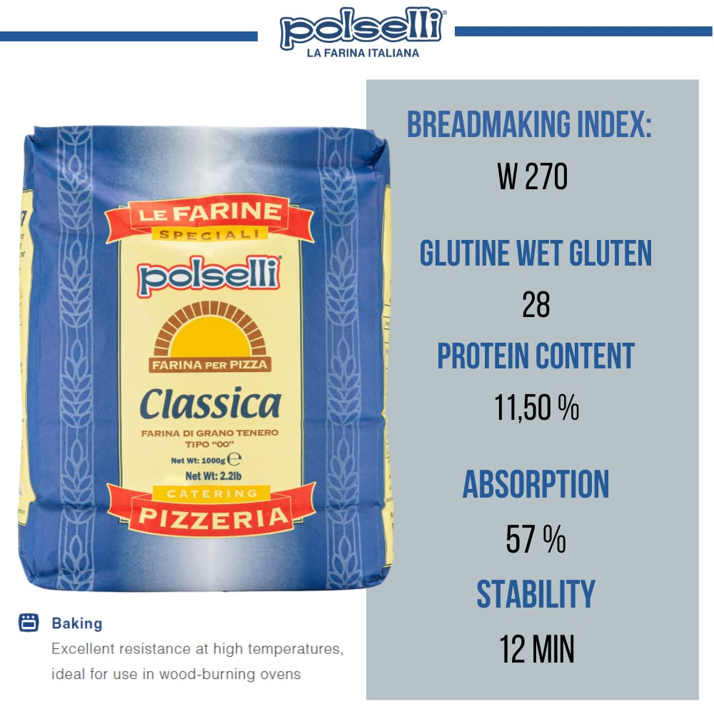 Polselli pizza flour Classic package with product details on a white background