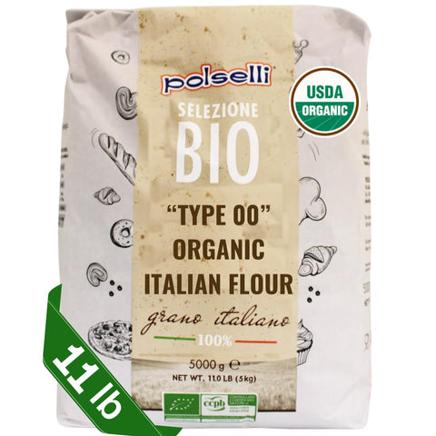 Polselli, Organic Flour, Type "00", 100% Italian Grain, 11 lbs (5 kg), Neapolitan Italian Pizza