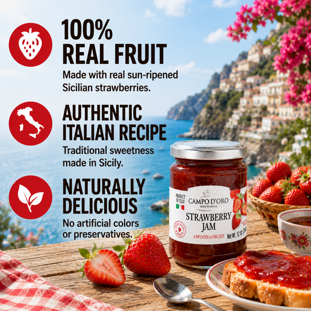 Campo D'Oro, Sicilian Strawberry Jam, 12 oz (340g)