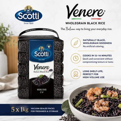 Riso Scotti Venere Black Italian Rice – Bulk (5 x 1 kg / 11 lb)