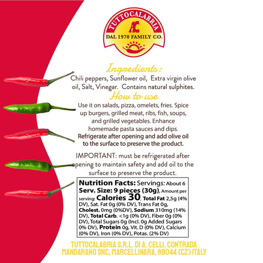 Tuttolocalabria product label with ingredients, uses, and nutrition facts on a red and white background.
