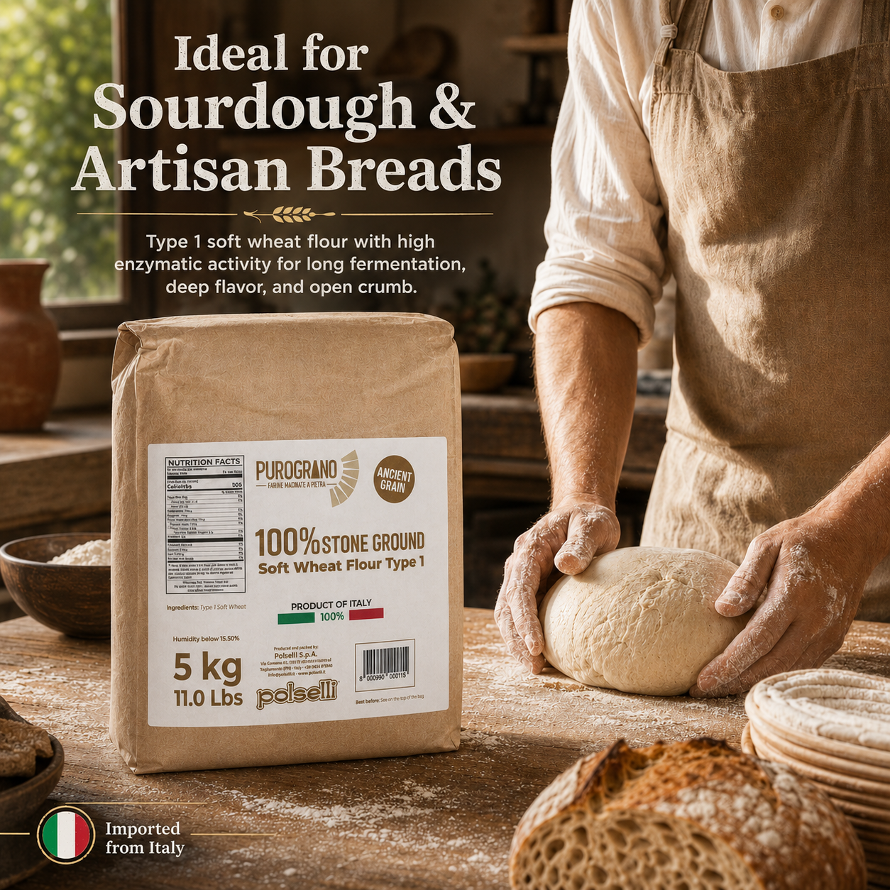 Italian-milled for consistent mixing, shaping, and baking performance, this Type 1 flour is ideal for both weekend pizza nights and professional kitchen workflows.