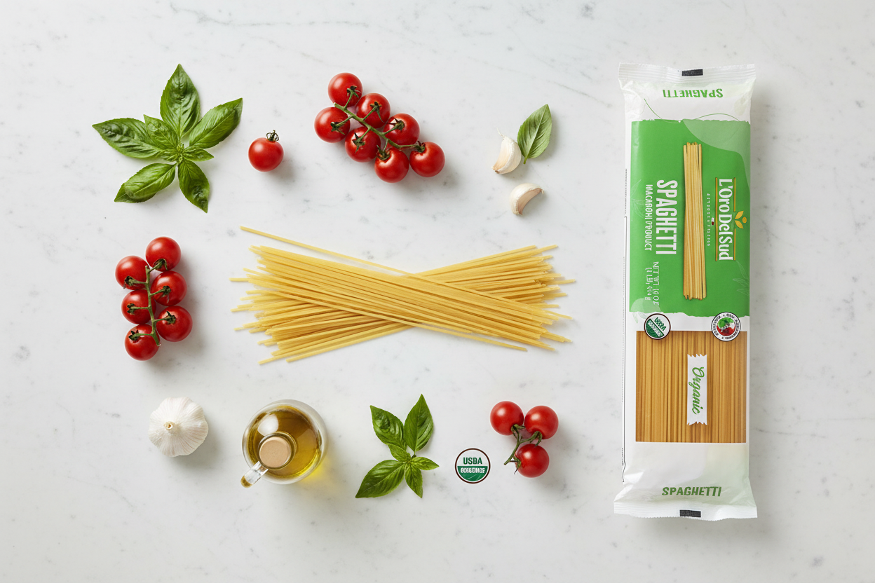 Spaghetti flat lay