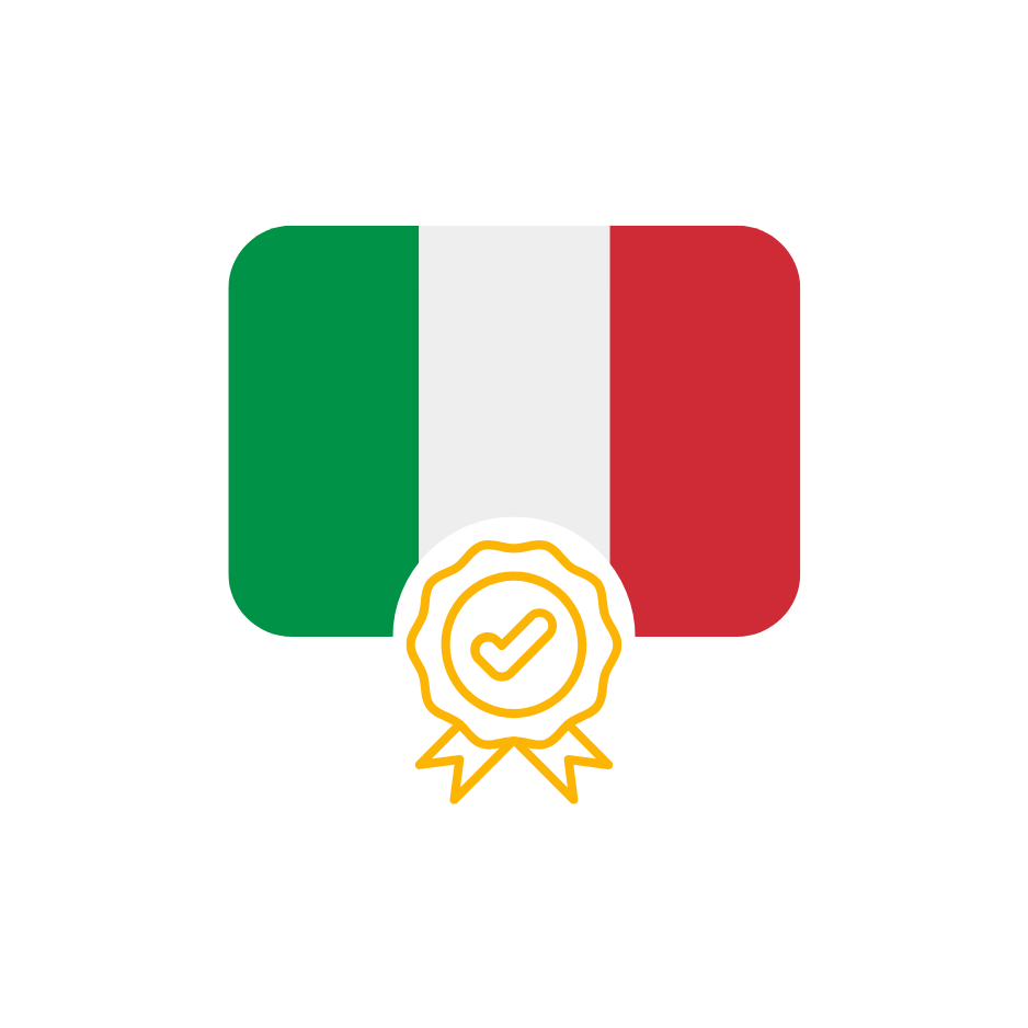 Italian flag icon with a quality seal representing Tutto Calabria’s authentic Italian origin