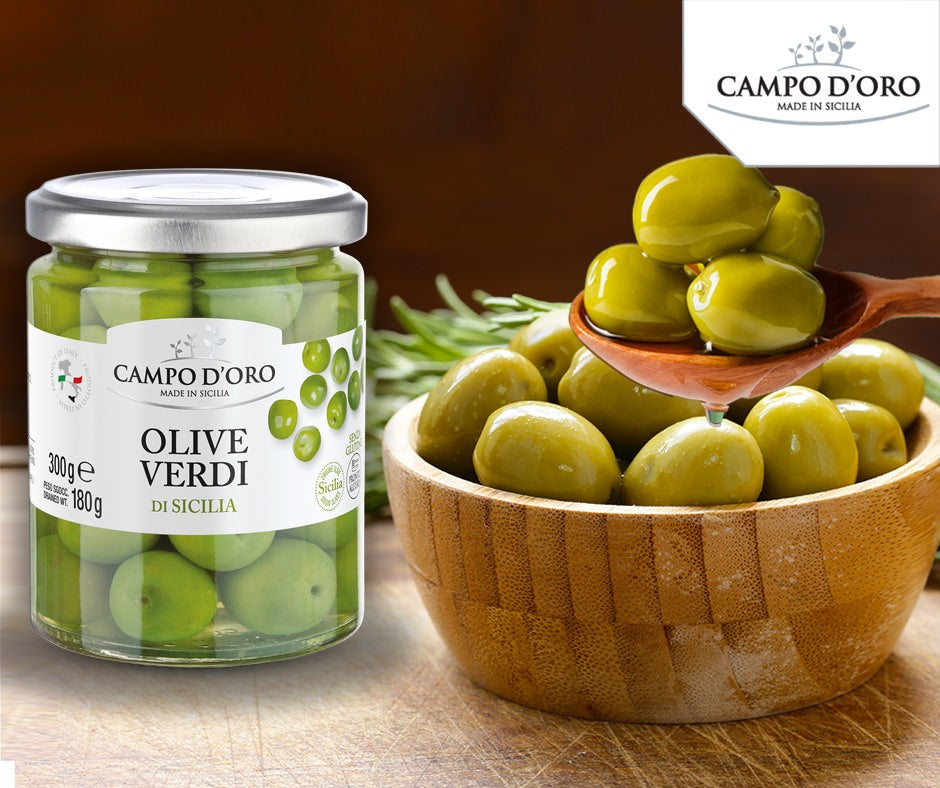 Campo D'Oro, Sicilian Green Olives In Brine (Not Pitted) 10.58 Oz.