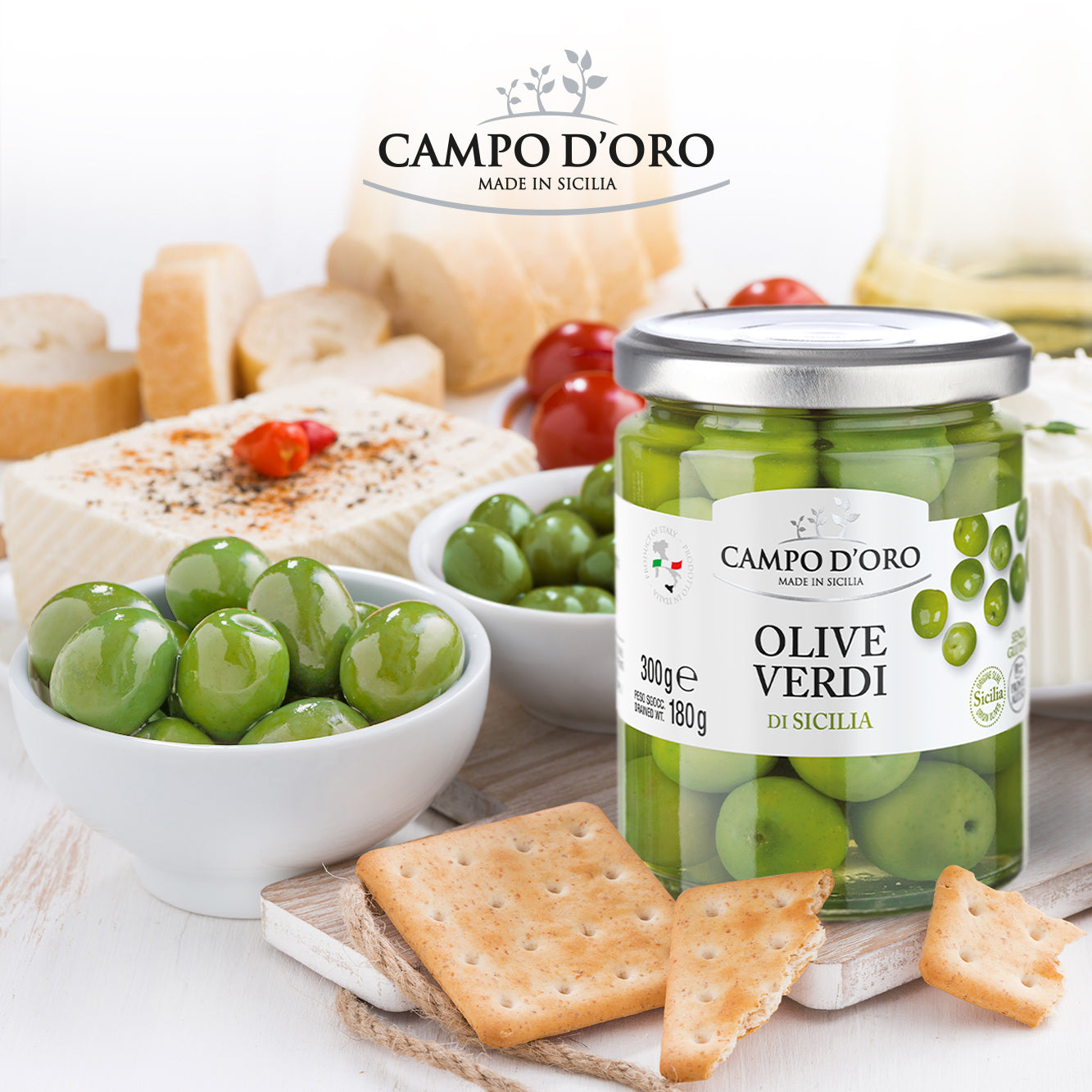 Campo D'Oro, Sicilian Green Olives In Brine (Pitted) 10.58 Oz.