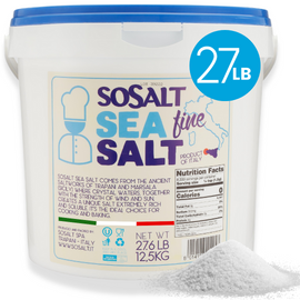 Fine Natural Sea Salt, 27.56 lbs (12.5 kg) SoSalt, Sicilian, Mediterranean, Bulk, Foodservice Bucket.