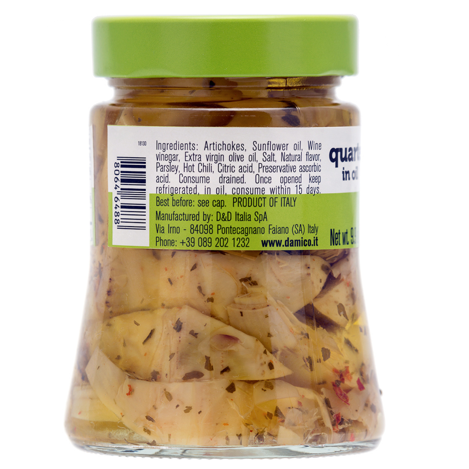 Fratelli D'Amico Quartered Artichokes In Oil "Roman Style". Net Wt. 9.9 oz (280 g)