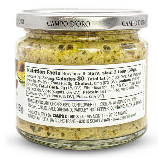 Campo D'Oro Artichoke And Sicilian Almond Paté, 6.35 oz (180gr)