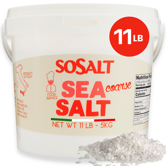 Coarse Natural Sea Salt, (5kg) 11 lb, SoSalt, Sicilian, Mediterranean, Bulk, Foodservice Bucket, Grinder Refill Canning, Pickling, Cooking, Grilling, Asado, Parilla, Steak, sea sat Trapani, Mediterranean, Sicily, Italy.