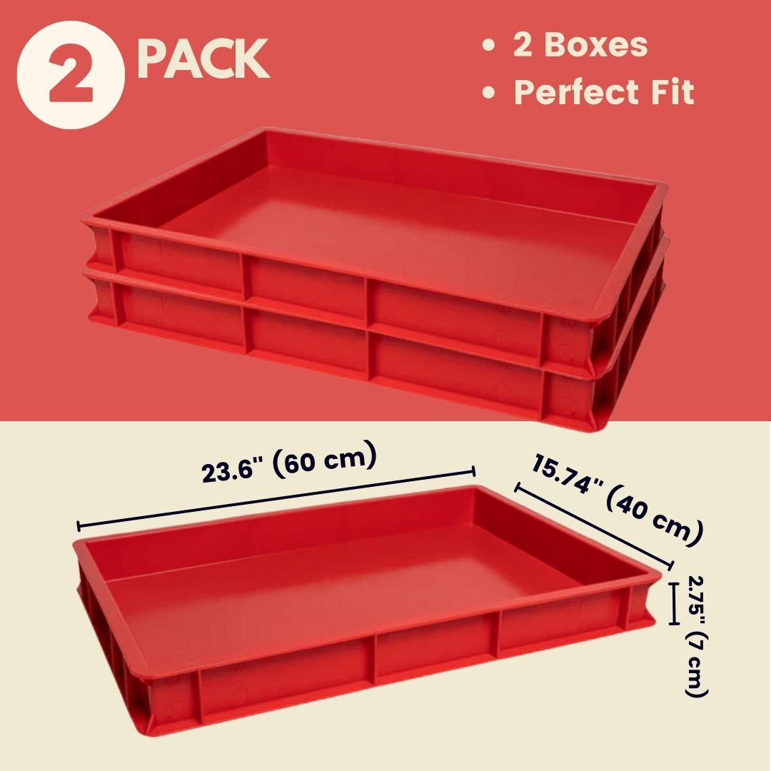 GSM Brands Pizza Dough Proofing Box - Stackable Commercial Quality Trays  with Covers (17.25 x 13 Inches) - 2 Trays and 2 Covers