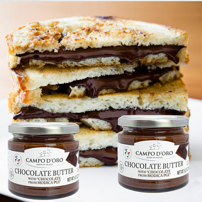 Campo D’Oro Chocolate Butter with Modica PGI, sweet chocolate cream spread in glass jar 6.35oz, authentic Italian spread