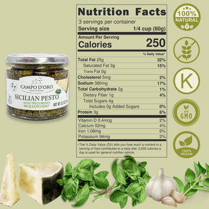 Campo D'Oro Basil Pesto with Pecorino, 6.35 oz (180gr)