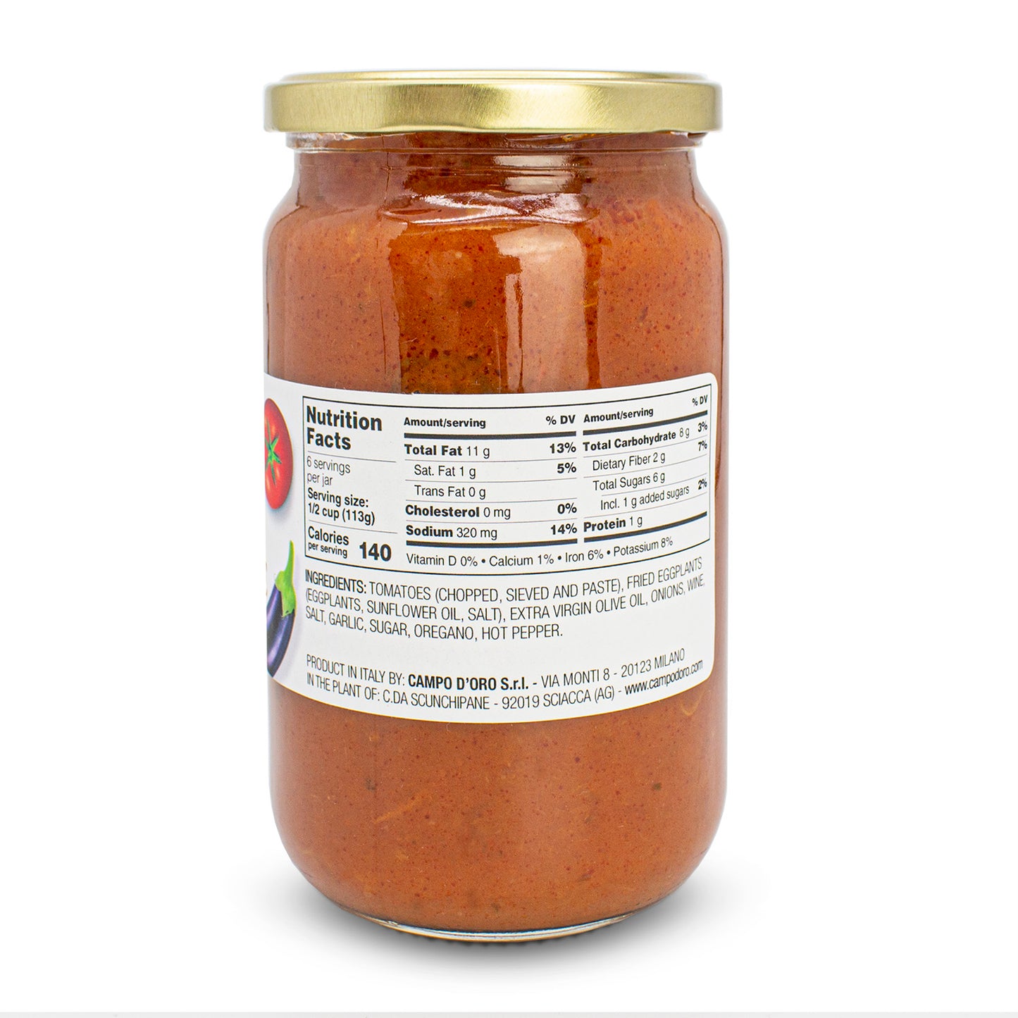 Italian Tomato Sauce with Eggplant, Made with Extra Virgin Olive Oil and Eggplants. 100% Natural, Italian, Jar 24oz (680g). Non-GMO, Gluten Free, By Campo D'Oro Italian Sausages