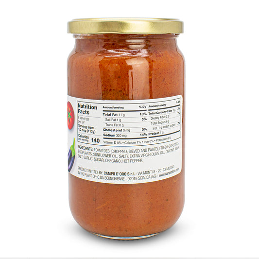 Italian Tomato Sauce with Eggplant, Made with Extra Virgin Olive Oil and Eggplants. 100% Natural, Italian, Jar 24oz (680g). Non-GMO, Gluten Free, By Campo D'Oro Italian Sausages