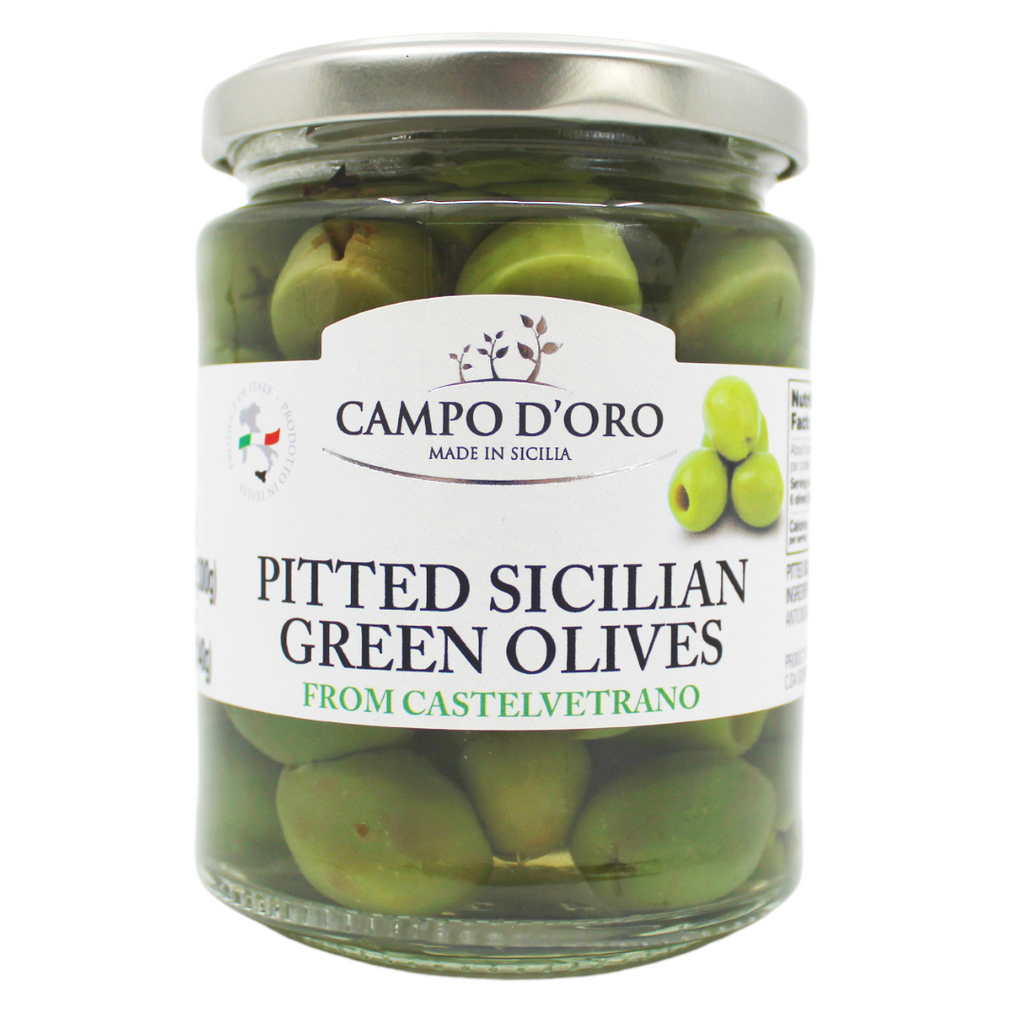 Campo D'Oro, Sicilian Green Olives In Brine (Pitted) 10.58 Oz.