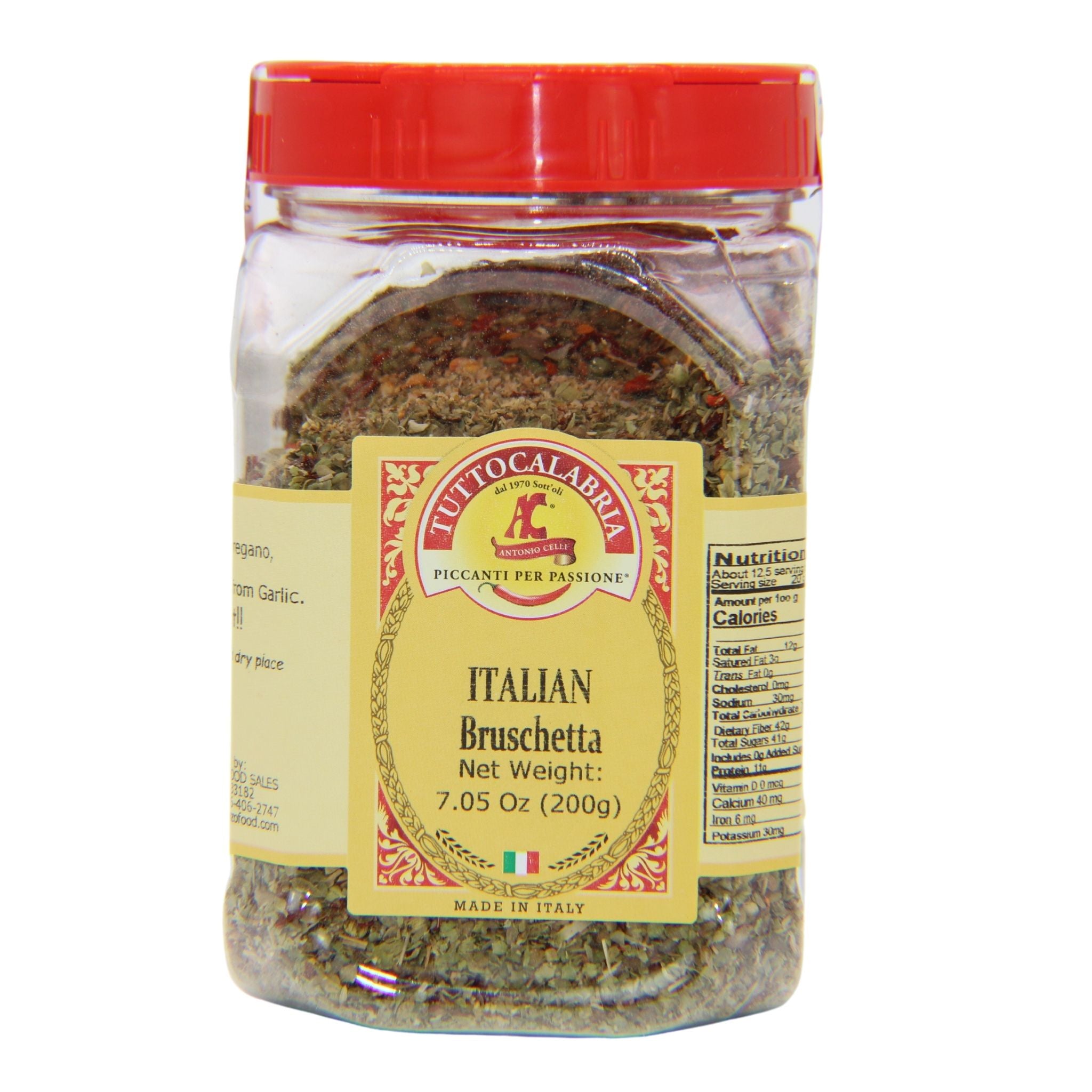 Tutto Calabria Italian Bruschetta Seasoning Spice Mix Shaker (200g) 7.05 Oz.