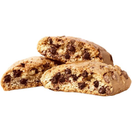 L'Oro Del Sud Cantuccini Biscotti with chocolate, authentic Italian almond cookies made with 22% dark chocolate, 200g (7 oz) package, featuring a beige box with cookie images on the front.