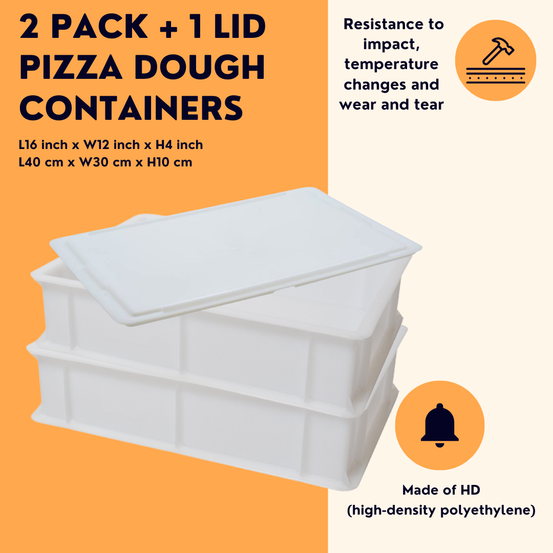 Dough Proofing Box (2 Pack + 1 lid), White, Commercial Stackable Pizza ...