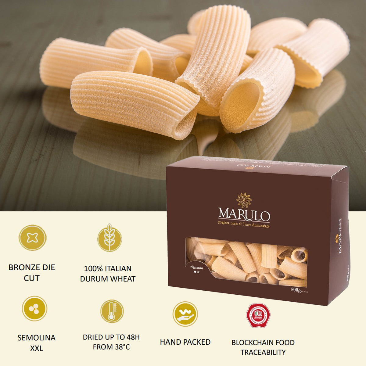 Marulo Organic Rigatoni Pasta 500g | Bronze Die-Cut | Made in Naples ...